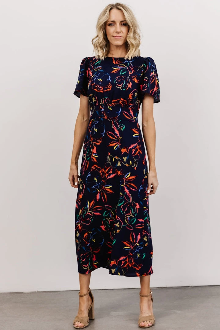 SL Eleanor Midi Dress | Retro Navy Floral 1 SL Eleanor Midi Dress | Retro Navy Floral