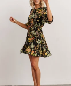 SL Dresses Elena Mini Dress | Black Multi Floral
