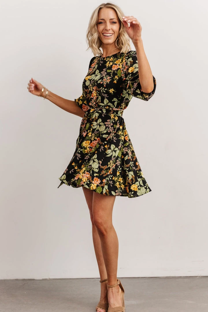 SL Dresses Elena Mini Dress | Black Multi Floral 2 SL Dresses Elena Mini Dress | Black Multi Floral
