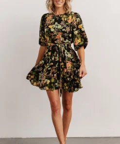 SL Dresses Elena Mini Dress | Black Multi Floral
