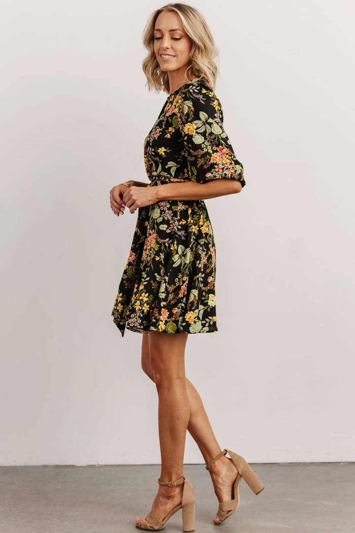 SL Dresses Elena Mini Dress | Black Multi Floral 4 SL Dresses Elena Mini Dress | Black Multi Floral