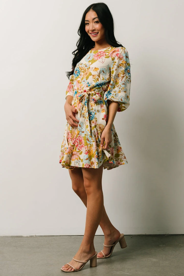 SL Elena Mini Dress | Ivory + Multi Floral 2 SL Elena Mini Dress | Ivory + Multi Floral