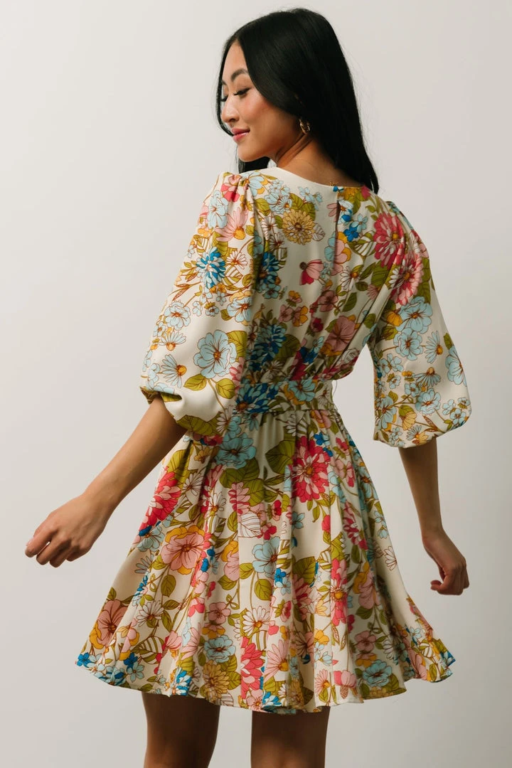 SL Elena Mini Dress | Ivory + Multi Floral 4 SL Elena Mini Dress | Ivory + Multi Floral