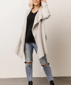 IL Ellison Lapel Cardigan | Light Gray Tops