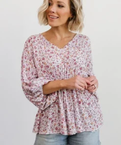 HAY Erica Boho Top | Dusty Purple Floral