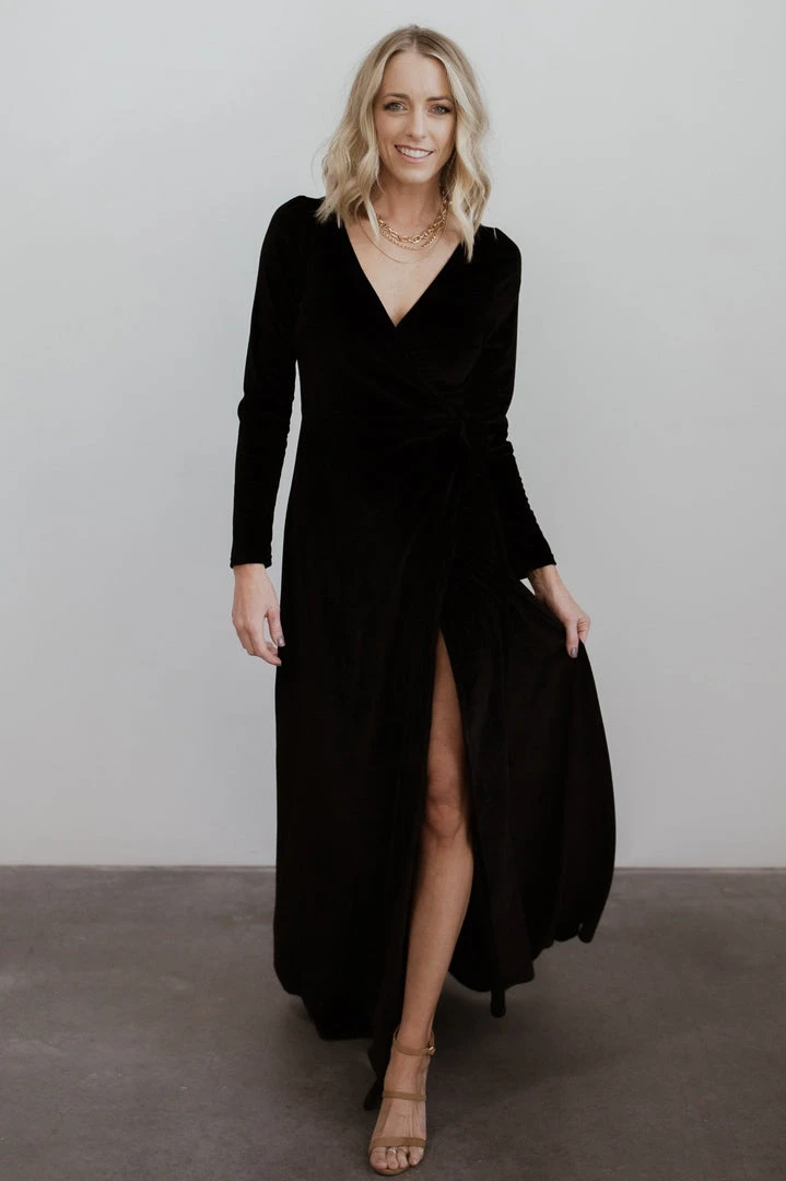 BB Custom Esmerelda Velvet Wrap Maxi Dress | Black Dresses 1 BB Custom Esmerelda Velvet Wrap Maxi Dress | Black Dresses
