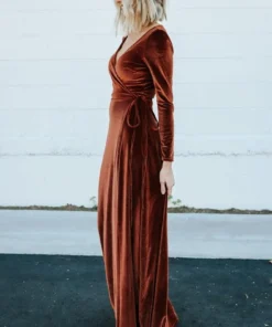 BB Custom Dresses Esmerelda Velvet Wrap Maxi Dress | Bronze 15 BB Custom Dresses Esmerelda Velvet Wrap Maxi Dress | Bronze