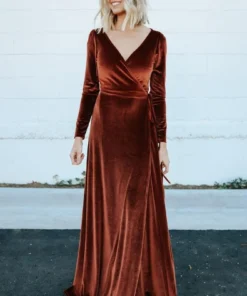 BB Custom Dresses Esmerelda Velvet Wrap Maxi Dress | Bronze 12 BB Custom Dresses Esmerelda Velvet Wrap Maxi Dress | Bronze
