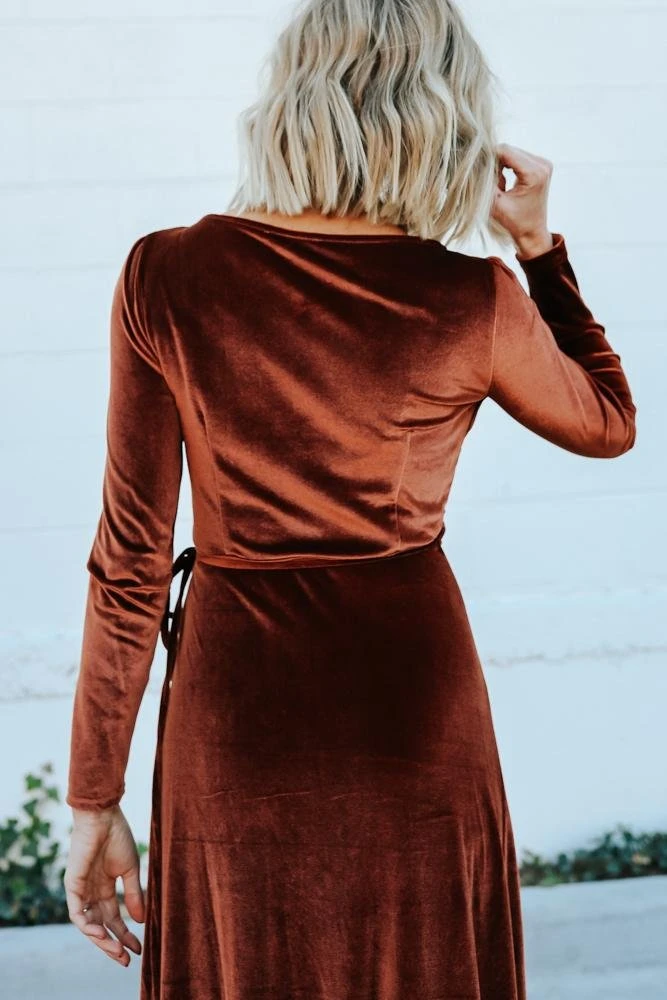 BB Custom Dresses Esmerelda Velvet Wrap Maxi Dress | Bronze 6 BB Custom Dresses Esmerelda Velvet Wrap Maxi Dress | Bronze