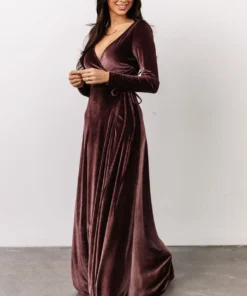 BB Custom Dresses Esmerelda Velvet Wrap Maxi Dress | Dusty Plum