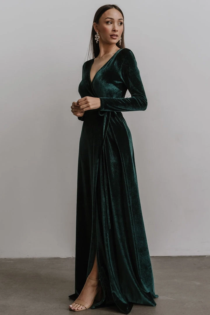 BB Custom Esmerelda Velvet Wrap Maxi Dress | Emerald Dresses 3 BB Custom Esmerelda Velvet Wrap Maxi Dress | Emerald Dresses