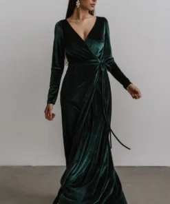 BB Custom Esmerelda Velvet Wrap Maxi Dress | Emerald Dresses