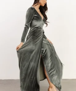 BB Custom Esmerelda Velvet Wrap Maxi Dress | Eucalyptus