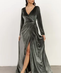 BB Custom Esmerelda Velvet Wrap Maxi Dress | Eucalyptus