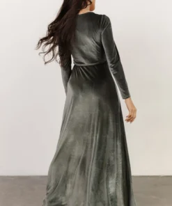 BB Custom Esmerelda Velvet Wrap Maxi Dress | Eucalyptus