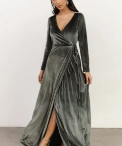 BB Custom Esmerelda Velvet Wrap Maxi Dress | Eucalyptus