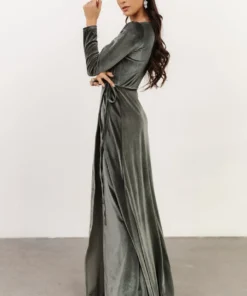 BB Custom Esmerelda Velvet Wrap Maxi Dress | Eucalyptus