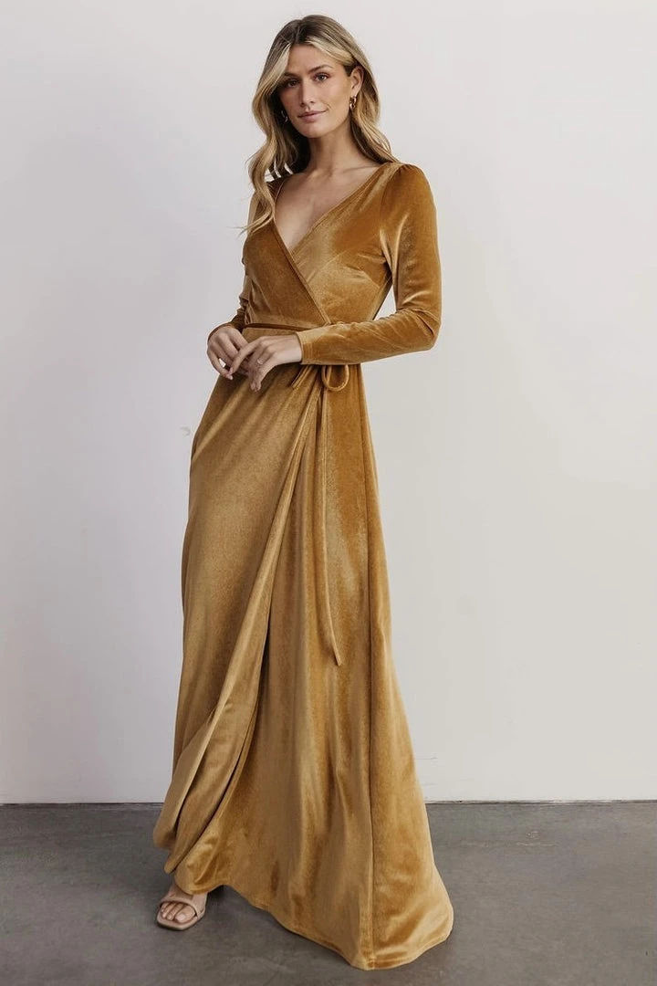 BB Custom Esmerelda Velvet Wrap Maxi Dress | Gold 7 BB Custom Esmerelda Velvet Wrap Maxi Dress | Gold