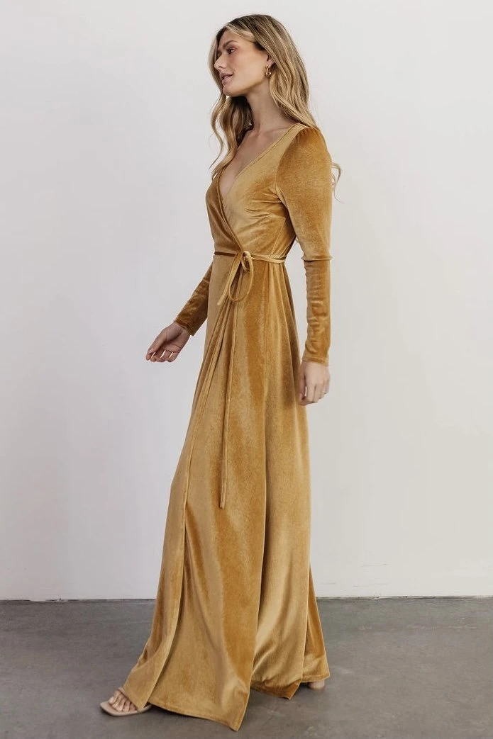 BB Custom Esmerelda Velvet Wrap Maxi Dress | Gold 4 BB Custom Esmerelda Velvet Wrap Maxi Dress | Gold