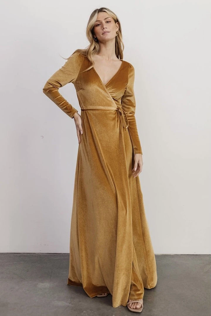 BB Custom Esmerelda Velvet Wrap Maxi Dress | Gold 6 BB Custom Esmerelda Velvet Wrap Maxi Dress | Gold