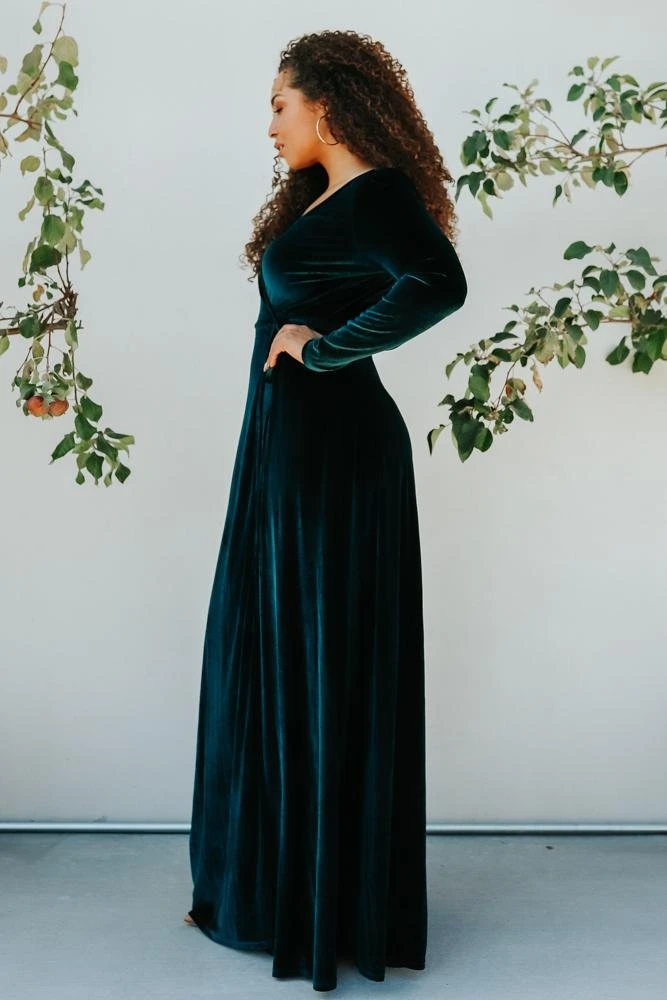 BB Custom Esmerelda Velvet Wrap Maxi Dress | Jade 10 BB Custom Esmerelda Velvet Wrap Maxi Dress | Jade