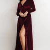 BB Custom Esmerelda Velvet Wrap Maxi Dress | Merlot Dresses