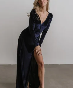 BB Custom Esmerelda Velvet Wrap Maxi Dress | Navy