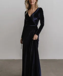 BB Custom Esmerelda Velvet Wrap Maxi Dress | Navy
