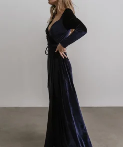 BB Custom Esmerelda Velvet Wrap Maxi Dress | Navy