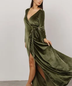 BB Custom Esmerelda Velvet Wrap Maxi Dress | Olive