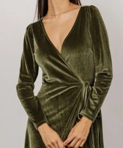 BB Custom Esmerelda Velvet Wrap Maxi Dress | Olive
