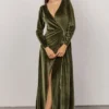 BB Custom Esmerelda Velvet Wrap Maxi Dress | Olive