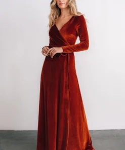 BB Custom Esmerelda Velvet Wrap Maxi Dress | Rust 11 BB Custom Esmerelda Velvet Wrap Maxi Dress | Rust