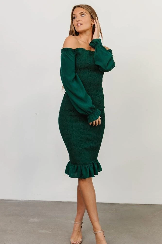 BB Custom Esther Smocked Midi Dress | Green 1 BB Custom Esther Smocked Midi Dress | Green