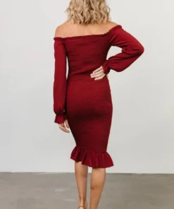 BB Custom Esther Smocked Midi Dress | Ox Blood