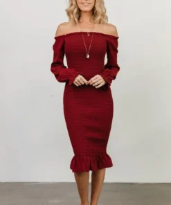 BB Custom Esther Smocked Midi Dress | Ox Blood
