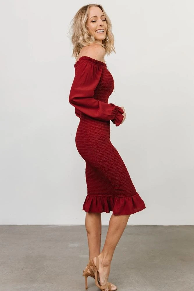 BB Custom Esther Smocked Midi Dress | Ox Blood 3 BB Custom Esther Smocked Midi Dress | Ox Blood