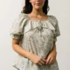POL Estonia Square Neck Top | Cream + Sage Multi Floral Tops
