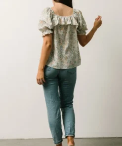 POL Estonia Square Neck Top | Cream + Sage Multi Floral Tops 7 POL Estonia Square Neck Top | Cream + Sage Multi Floral Tops