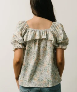 POL Estonia Square Neck Top | Cream + Sage Multi Floral Tops 8 POL Estonia Square Neck Top | Cream + Sage Multi Floral Tops