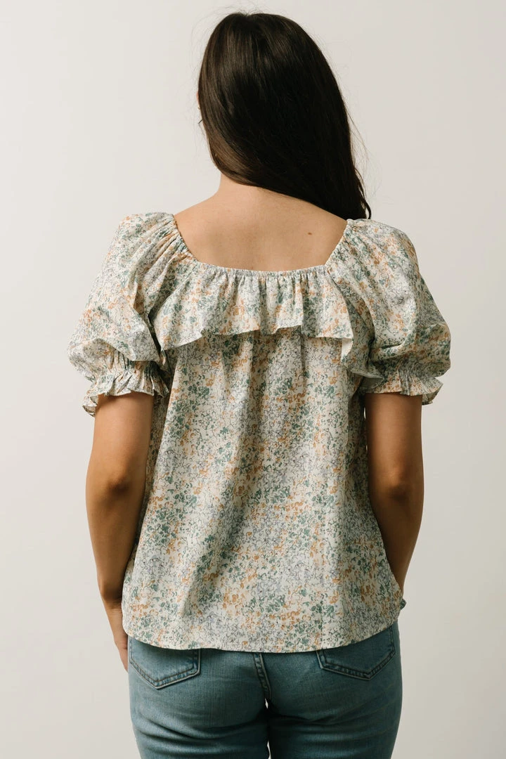 POL Estonia Square Neck Top | Cream + Sage Multi Floral Tops 4 POL Estonia Square Neck Top | Cream + Sage Multi Floral Tops