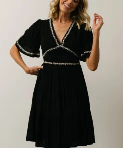 IL Evania Embroidered Mini Dress | Black