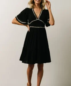 IL Evania Embroidered Mini Dress | Black