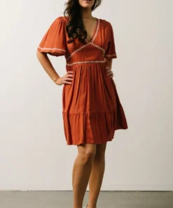 IL Evania Embroidered Mini Dress | Terracotta