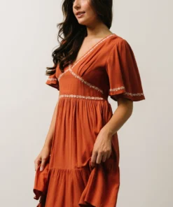 IL Evania Embroidered Mini Dress | Terracotta