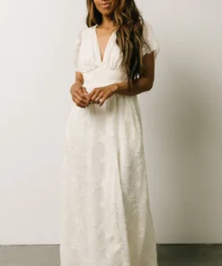 RR Evelyn Smocked Maxi Dress | Off White Dresses