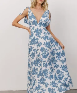 DD Dresses Everlee Tie Tank Maxi Dress | White + Blue Floral