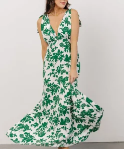 DD Dresses Everlee Tie Tank Maxi Dress | White + Green Floral