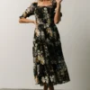 BB Custom Fabian Jacquard Midi Dress | Black Floral