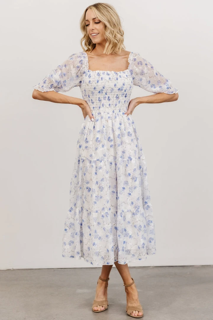BB Custom Dresses Fabian Jacquard Midi Dress | Blue Floral 1 BB Custom Dresses Fabian Jacquard Midi Dress | Blue Floral